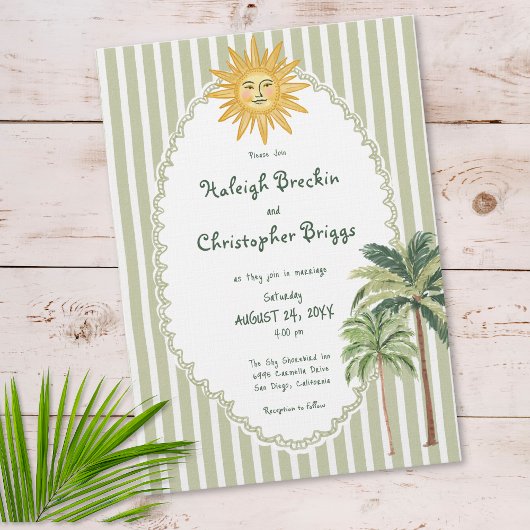 Invitation Coastal Chic Sun Palm Tree Wedding