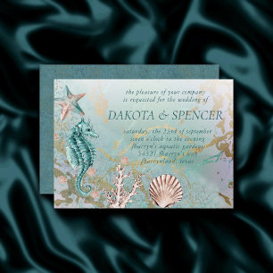 Invitation Coastal Chic   Turquoise Green et Coral Reef Maria