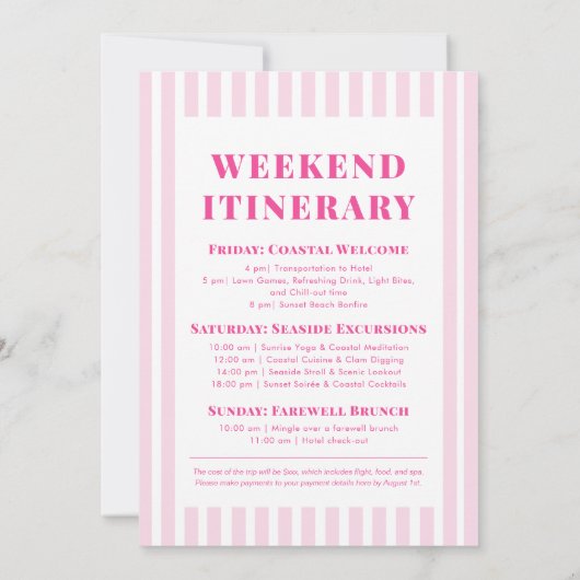 Invitation Coastal Cowgirl Bachelorette Week-end Itinéraire (Dos)