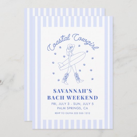 Invitation Coastal Cowgirl Bachelorette Week-end Itinéraire (Devant / Derrière)