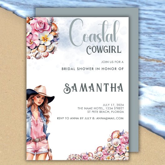 Invitation Coastal Cowgirl Fête des mariées Fleurs Coques