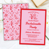 Invitation Coastal Cowgirl Red & Pink Bachelorette Week-end