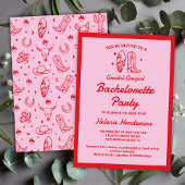 Invitation Coastal Cowgirl Red & Pink Bachelorette Week-end