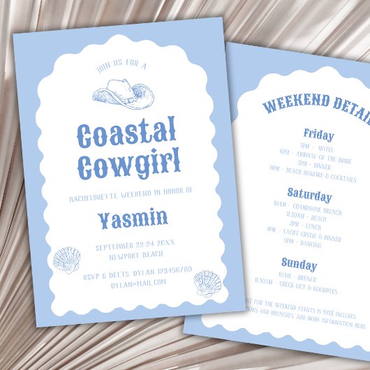 Invitation Coastal Cowgirl Wavy Nautical Bachelorette Week-en