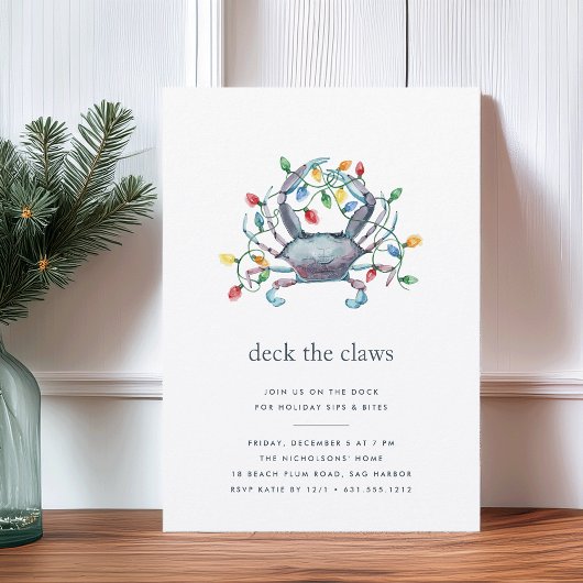 Invitation Coastal “Deck the Claws” Blue Crab Christmas Party