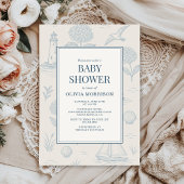 Invitation Coastal French Toile Blue Floral Baby Shower