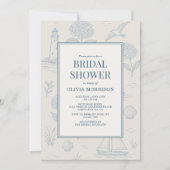 Invitation Coastal French Toile Blue Floral Bridal Shower (Devant)