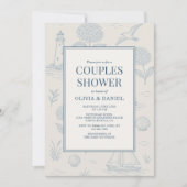 Invitation Coastal French Toile Blue Floral Couples Shower (Devant)