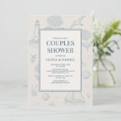 Invitation Coastal French Toile Blue Floral Couples Shower (Debout devant)