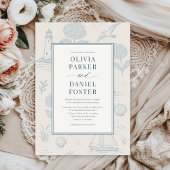 Invitation Coastal French Toile Blue Floral Wedding