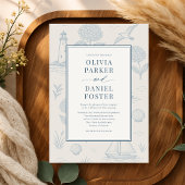 Invitation Coastal French Toile Blue Floral Wedding
