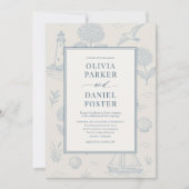 Invitation Coastal French Toile Blue Floral Wedding (Devant)