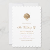 Invitation Coastal Gold Seashell & Pearls Beach Wedding (Devant)