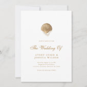Invitation Coastal Gold Seashell & Pearls Beach Wedding (Devant)