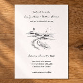 Invitation Coastal Hand Drawn Black & White Wedding