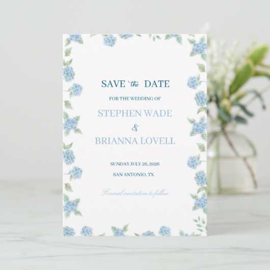 Invitation Coastal Hydrangea Save the Date  (Debout devant)