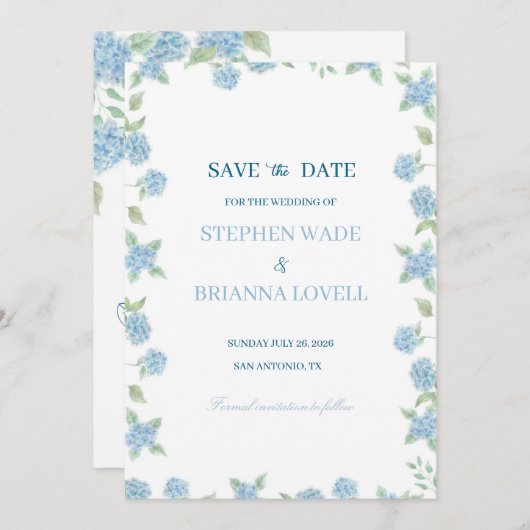 Invitation Coastal Hydrangea Save the Date  (Devant / Derrière)