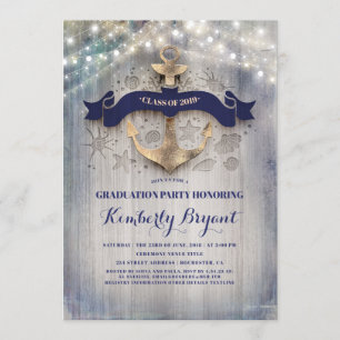 Invitation Coastal Nautical Golden Ancre Graduation