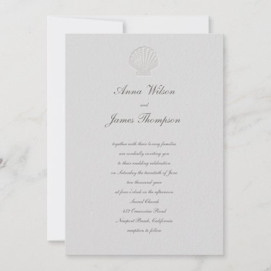 Invitation Coastal Nautical Seashell Classic Script Mariage (Devant)