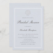 Invitation Coastal Nautical Shell Blue White Bridal Shower (Devant / Derrière)