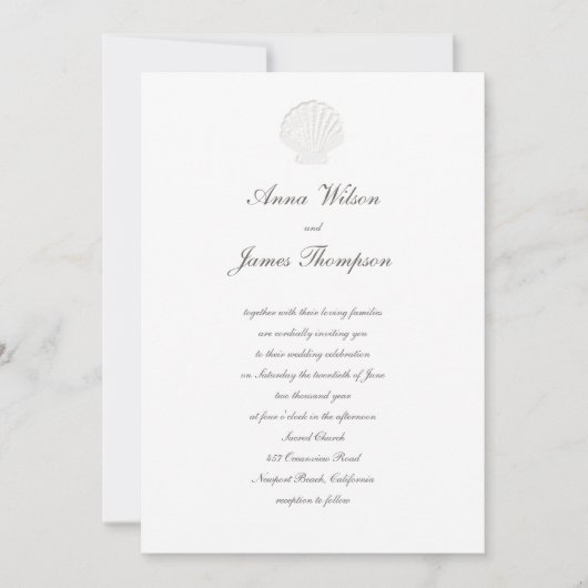 Invitation Coastal Nautical Shell Classic Script Mariage pur (Devant)