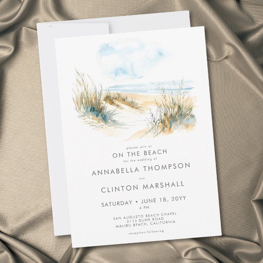 Invitation Coastal On the Beach Modern Watercolor Wedding
