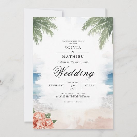 Invitation Coastal Palm Breeze Beach Wedding (Devant)