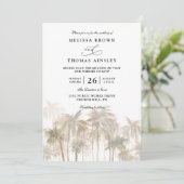 Invitation Coastal Palm Trees Beach Modern QR Code Wedding (Debout devant)