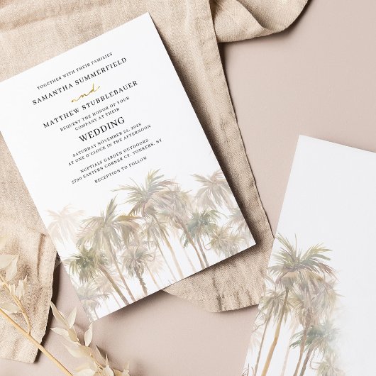 Invitation Coastal Palm Trees Beach Wedding