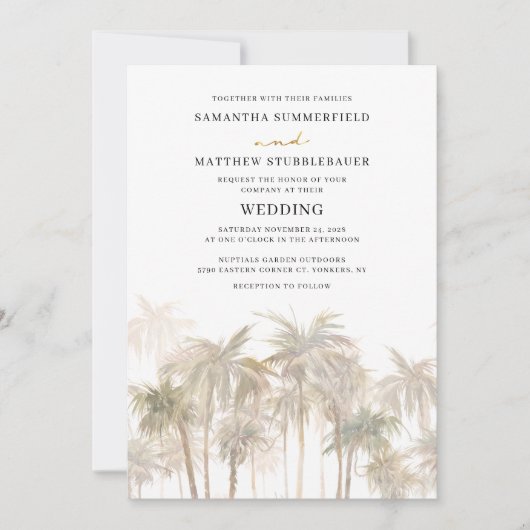 Invitation Coastal Palm Trees Beach Wedding (Devant)
