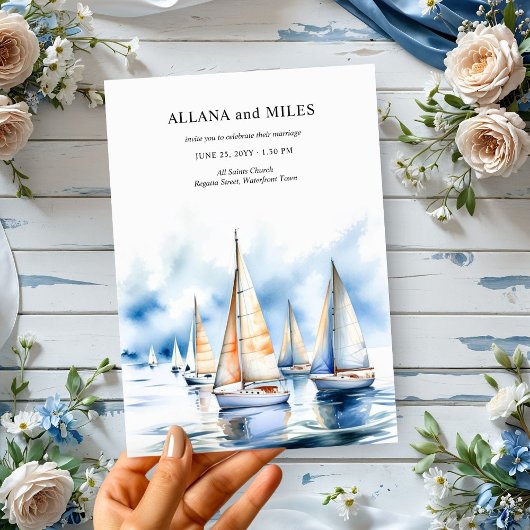 Invitation Coastal Sailboat - Détails du Mariage et code QR