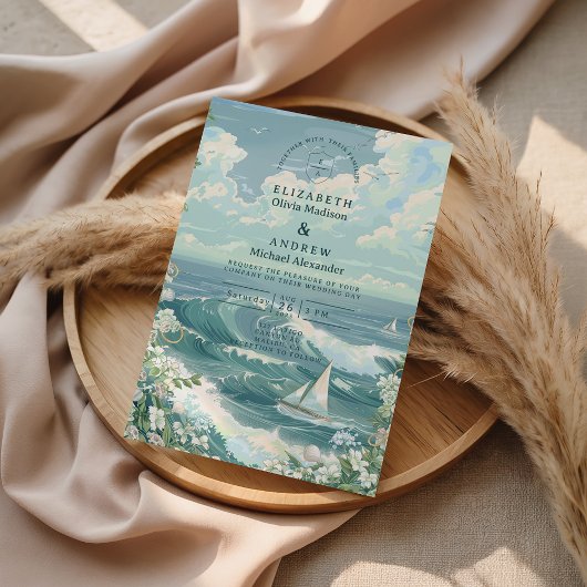 Invitation Coastal Sailboat Ocean Wedding