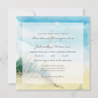 Invitation Coastal Seascape Rustic Watercolor