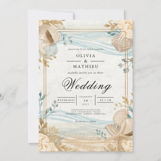 Invitation Coastal Seashell Beach Wedding (Devant)