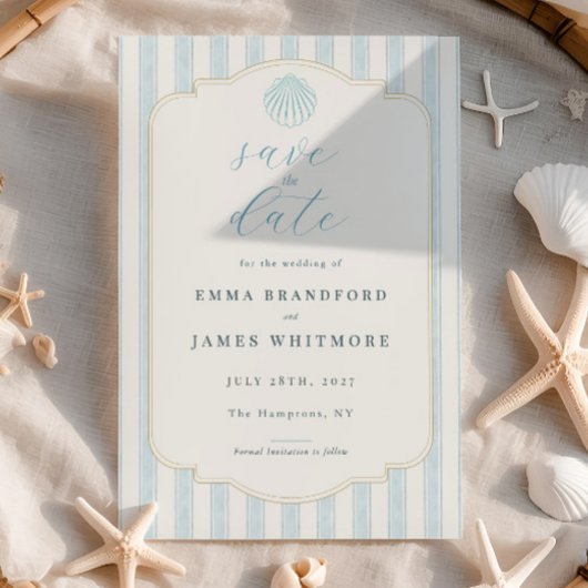Invitation Coastal Seashell Blue Wedding Save the Date