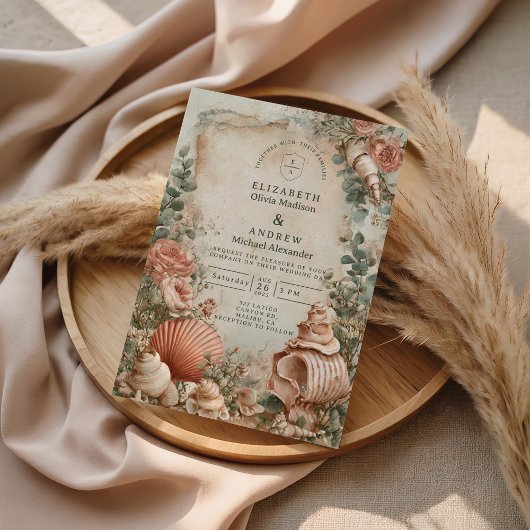 Invitation Coastal Seashell Botanical Elegance