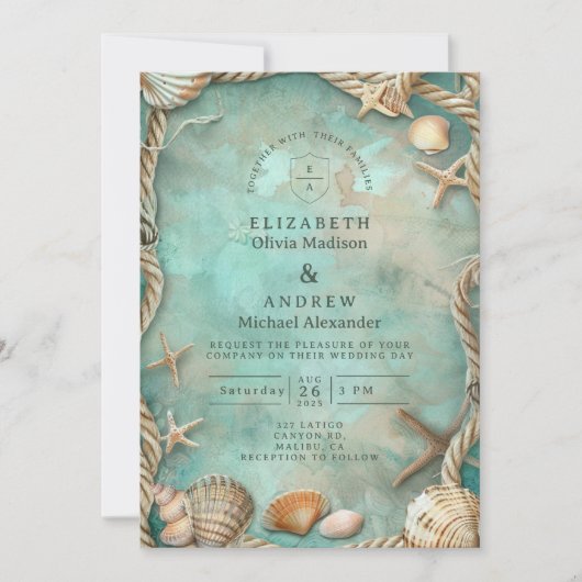 Invitation Coastal Seashell Botanical Wedding (Devant)