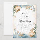 Invitation Coastal Seashell Mariage botanique (Devant / Derrière)