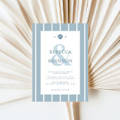 Invitation Coastal Seashell Monogramme bleu QR Code Mariage