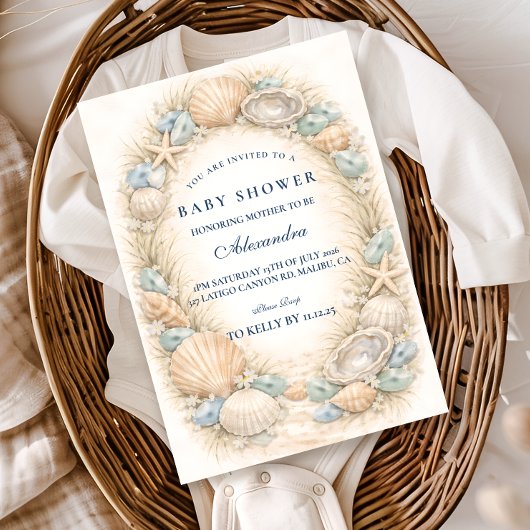 Invitation Coastal Seashell Wreath Baby Shower