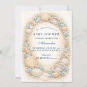 Invitation Coastal Seashell Wreath Baby Shower (Devant)