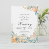 Invitation Coastal Seashells Beach Mariage (Debout devant)