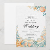 Invitation Coastal Seashells Beach Mariage (Devant / Derrière)