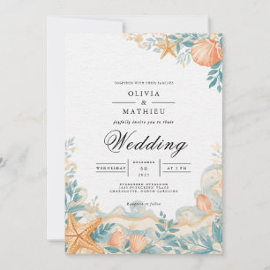 Invitation Coastal Seashells Beach Mariage