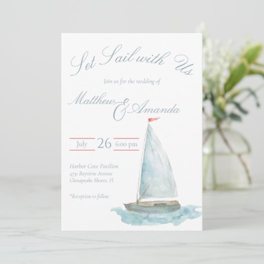 Invitation Coastal Watercolor Sailboat  (Debout devant)