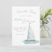 Invitation Coastal Watercolor Sailboat Save the Date (Debout devant)