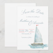 Invitation Coastal Watercolor Sailboat Save the Date (Devant / Derrière)