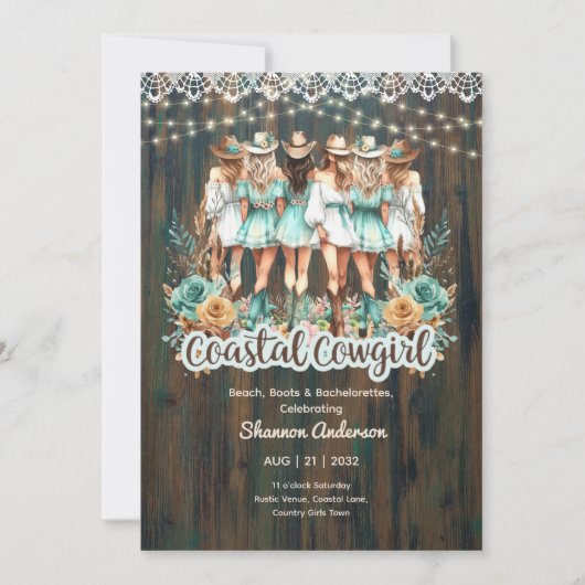 Invitation ⭐ Coastale fille Rustic Beach Bachelorette (Devant)