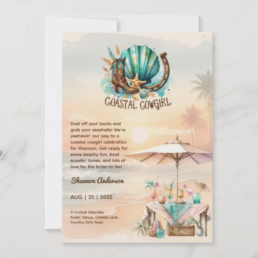Invitation ⭐ Coastale fille Rustic Beach Bachelorette (Devant)