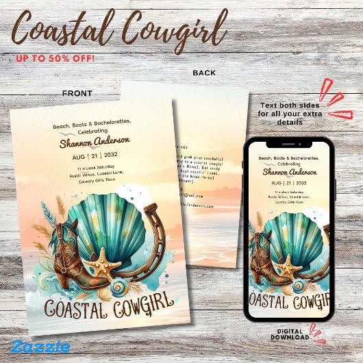 Invitation ⭐ Coastale fille Rustic Beach Bachelorette